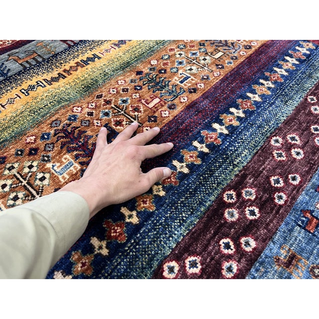 Textile Red Khorjin Saddlebag Design Rug With Animal Motifs, 4'2" X 6' For Sale - Image 7 of 14