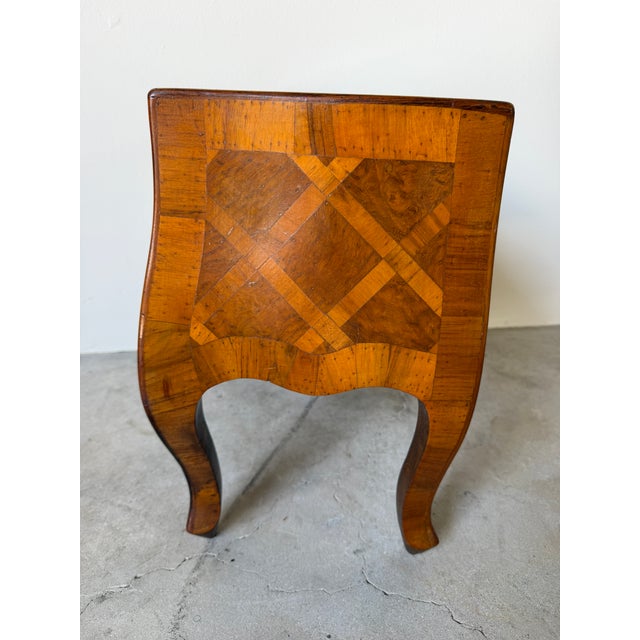 Wood Vintage Italian Burl Olive Wood Parquetry Two-Drawer Miniature Chest With Shell-Form Handles For Sale - Image 7 of 12
