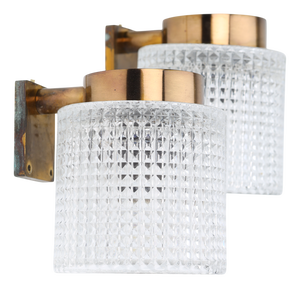 Brass and Glass Sconces by Carl Fagerlund for Orrefors, Sweden, 1960s, Set of 2