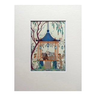 Original George Barbier 1928 Hand-Colored Pochoir Print: "Cythère" in 11x14 Mat For Sale