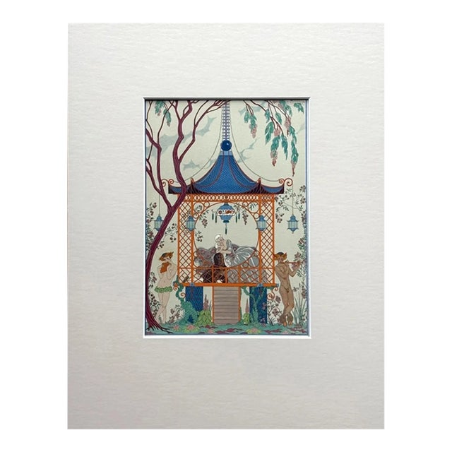 Original George Barbier 1928 Hand-Colored Pochoir Print: "Cythère" in 11x14 Mat For Sale