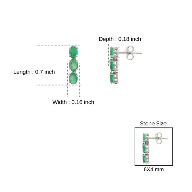 Green A Pair Estate Emerald Triple-Drop Silver Earrings- 2.43 CTW Vintage Fine Jewelry by Carat and Her For Sale - Image 8 of 10