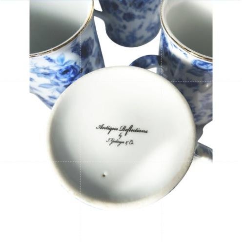 Godinger Antique Reflections by J Godinger & Co Blue Floral Rose Mugs - Set of 6 For Sale - Image 4 of 4