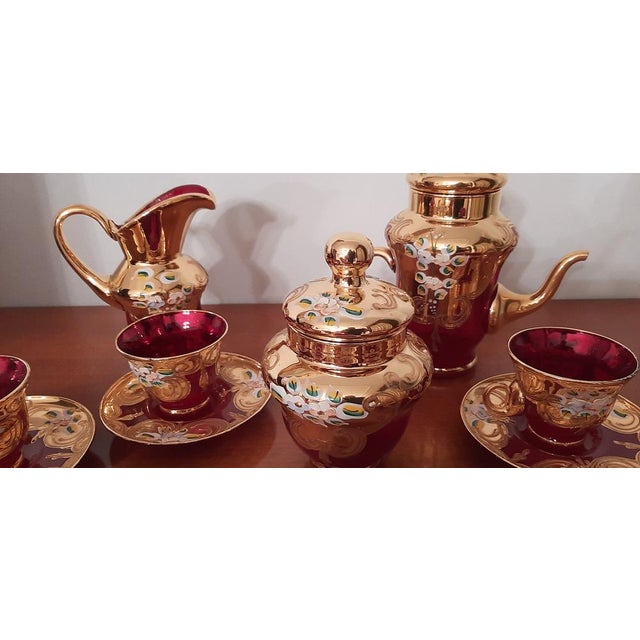 Ceramic Murano Glass Tre Fuochi 24 K Gold Coffee Set, 1965 For Sale - Image 7 of 18