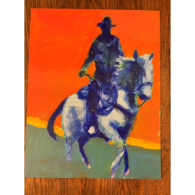 Figurative Cowboy in Blue and Orange Painting by Joseph Christy For Sale - Image 3 of 7