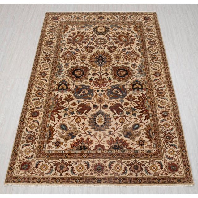 Persian Ivory Cream Persian Tabriz Soft Hand Knotted Wool Rug 5x7Ft. For Sale - Image 3 of 18