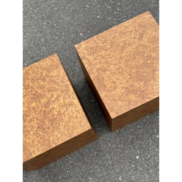 Contemporary 1970s Pair of Post-Modern Burled Cube Tables Styled After Milo Baughman For Sale - Image 3 of 12