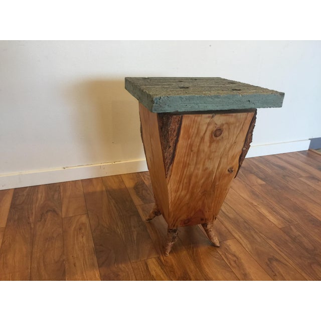 Artisan Wood & Concrete Side Table | Chairish
