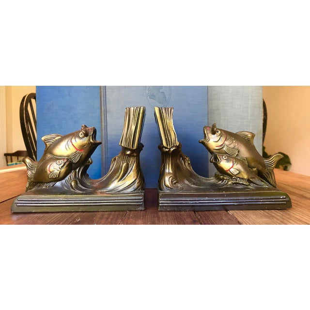 Art Deco Antique Schooling Fish Metal Bookends by K & O Co Ny For Sale - Image 3 of 12
