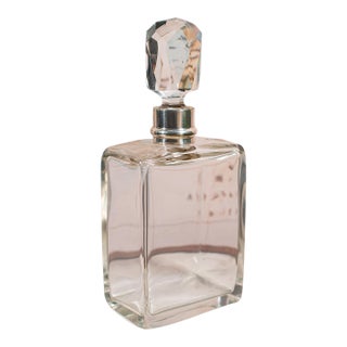 Antique Whiskey Decanter, English Glass Scotch Bottle, Silver Collar, Hallmarked For Sale