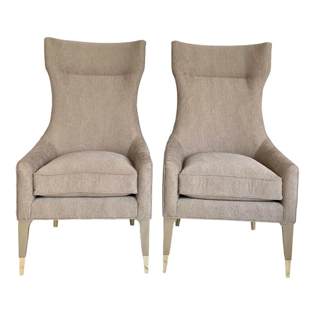 Caracole Couture Taupe Chenille Custom Perfect Chairs Pair For Sale