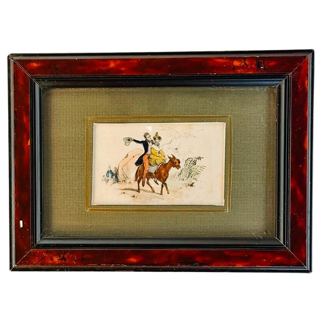Victorian French Antique Hand-Colored Equestrian Miniature Color Etchings in Faux Tortoiseshell Frames - Set of 5 For Sale - Image 3 of 18