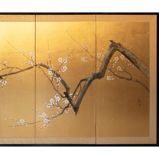 "Sakura", C. 1960s Showa Era Japanese Painted Byobu Screen For Sale In Dallas - Image 6 of 18