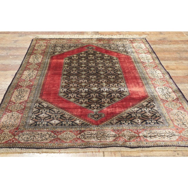 Textile Mid 20th Century Vintage Persian Silk Qum Rug, 04'07 X 07'04 For Sale - Image 7 of 9