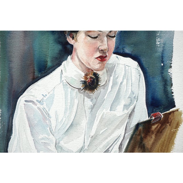 Impressionist Joseph Yeager Portrait of an Art Student (Unfinished) Impressionist Watercolor Mid-1960s For Sale - Image 3 of 4