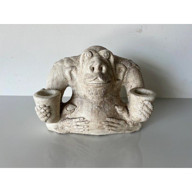 Vintage Handmade Monkey - Shape Pottery Candle Holder For Sale - Image 4 of 12