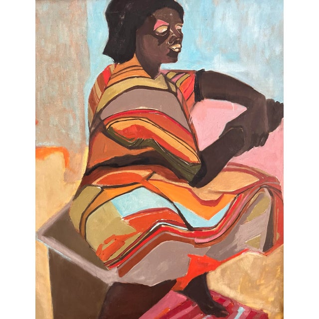 Late 20th Century Contemporary Oil Painting of a Seated Woman For Sale - Image 5 of 10