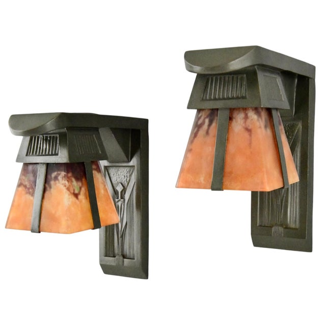 Art Deco Sconces with Stylized Birds by Max Le Verrier, 1930s, Set of 2 For Sale - Image 15 of 15