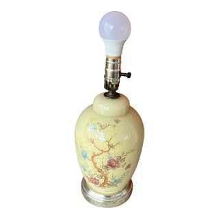 Vintage Floral Ceramic Table Lamp With Crackle Glaze For Sale