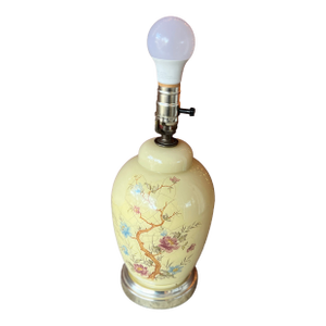 Vintage Floral Ceramic Table Lamp With Crackle Glaze