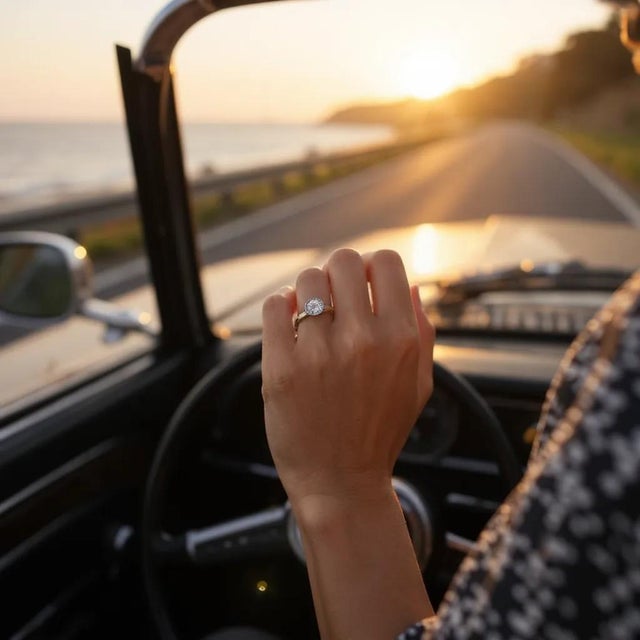 Metal 14k Yellow and White Gold 0.50 Carat Diamond Solitaire Ring, Size 5.5 For Sale - Image 7 of 10