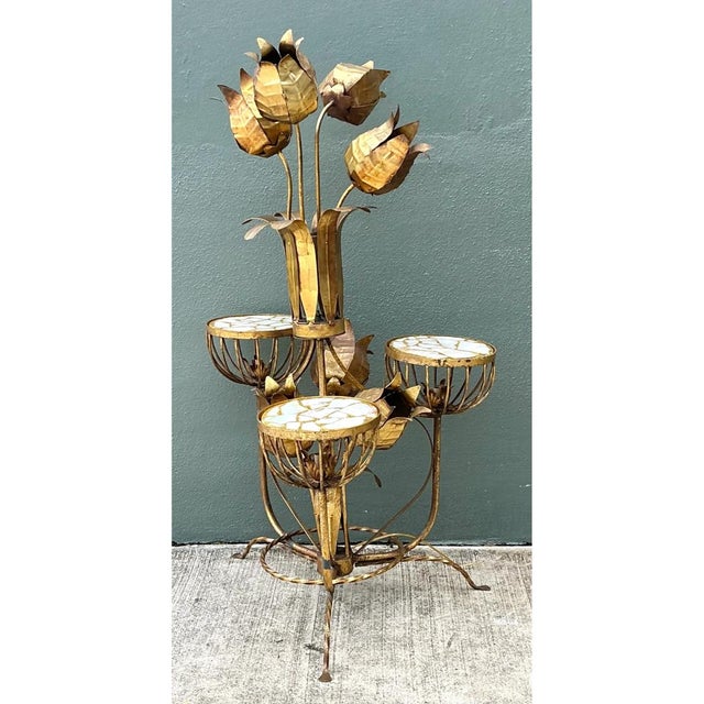 Gold Mid 20th Century Mid-Century Modern Italian Tole Flower Floor Lamp For Sale - Image 8 of 12