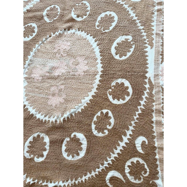 Suzani Wall Tapestry - Neutral Tan Uzbek Tablecloth 5' X 5'1'' For Sale - Image 9 of 9