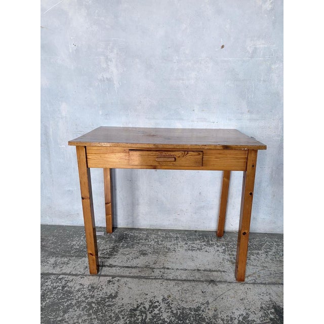 Wood Vintage Pine Writing Desk with Drawer For Sale - Image 7 of 9