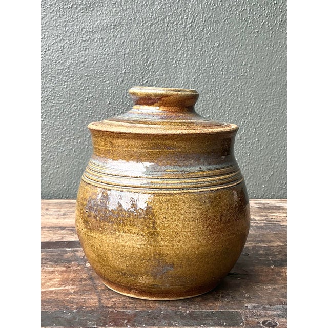 Vintage Aboriginal Studio Pottery Lidded Vase For Sale - Image 9 of 12