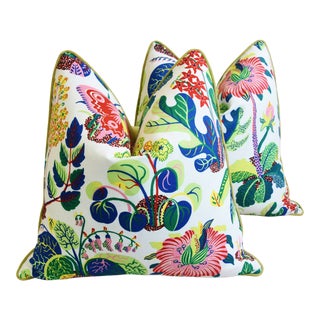 Schumacher Exotic Butterfly Floral Feather/Down Pillows 24" Square - Pair For Sale