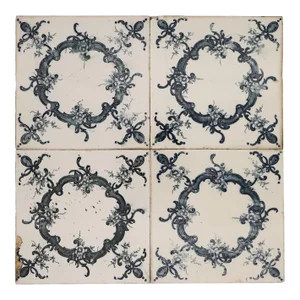 1920s Set of Four Large Art Deco Floral Antique Tiles, Portuguese