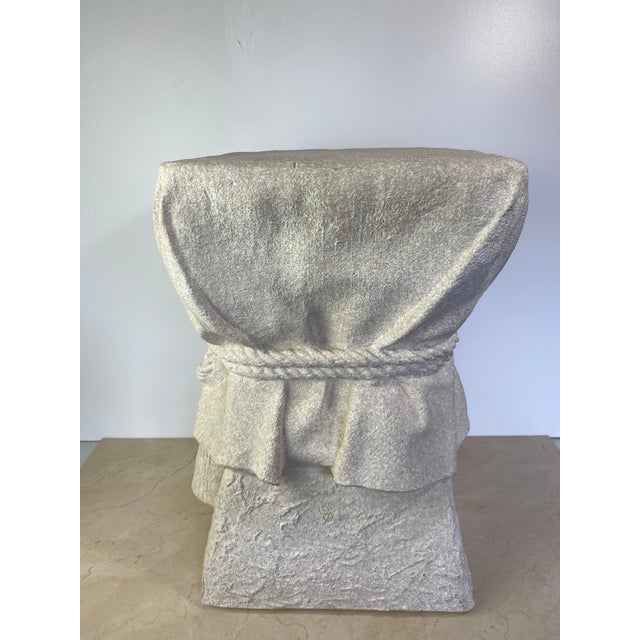 French Provincial Late 20th Century John Dickinson Style Plaster Faux Bois Draped Rope and Tassel Side Table For Sale - Image 3 of 11