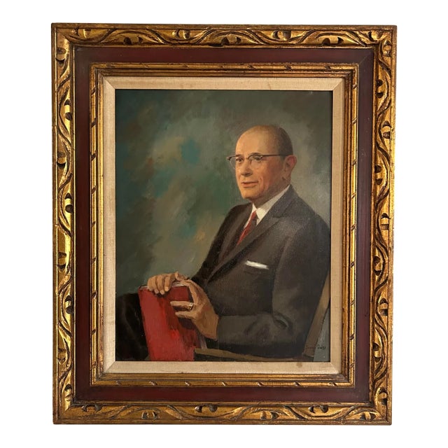 Mid Century Oil Painting Portrait of a Man by Jacob Gains For Sale