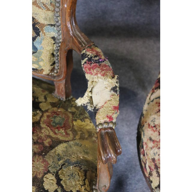 Set 4 Antique Fantastic Louis XV Style Needle Point Side Chairs For Sale - Image 11 of 16