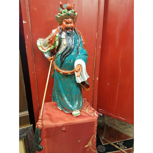 Mid-Century Chinese Porcelain Warrior Large Statue For Sale - Image 12 of 12