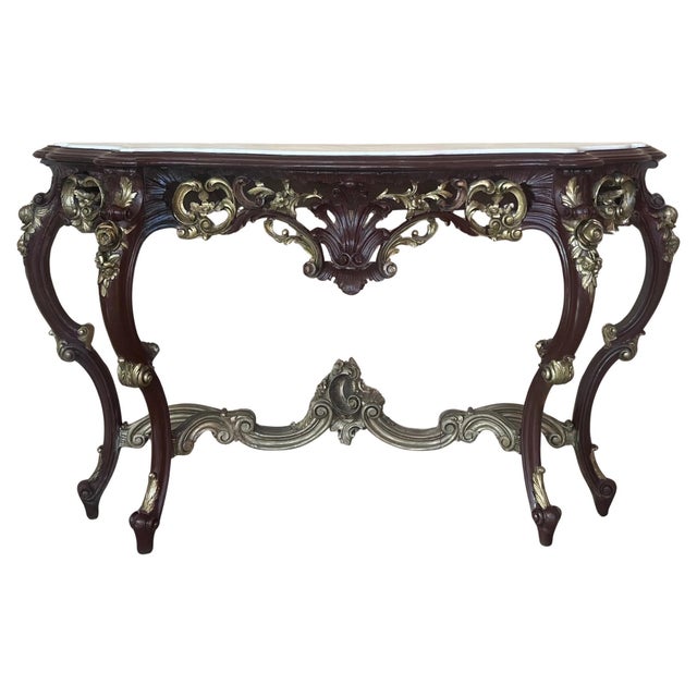 Early 20th Century Large French Regency Carved Walnut Console Table with Gilted details and marble For Sale - Image 15 of 18