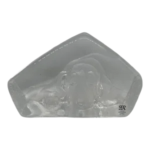 Vintage Mats Jonasson Sweden Etched Full Lead Crystal “Resting Basset Hound” Frosted 3D Paperweight Sculpture