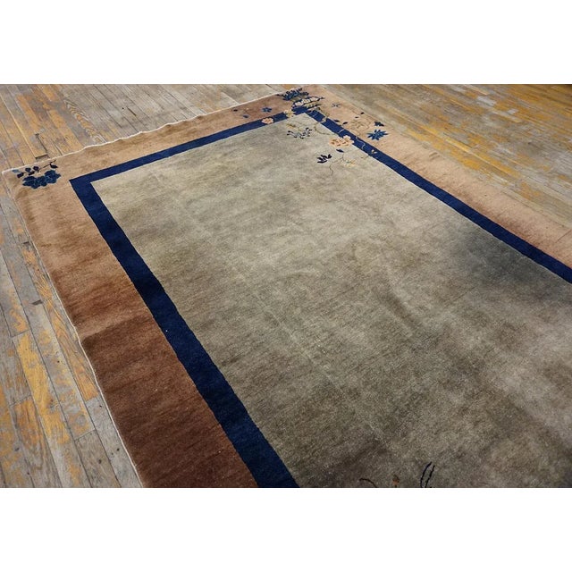 Textile 1920s Gray Open Field Floral Antique Chinese Art Deco Gallery Carpet 6' X 11' 8" Knotted Wool Rug Runner For Sale - Image 7 of 9