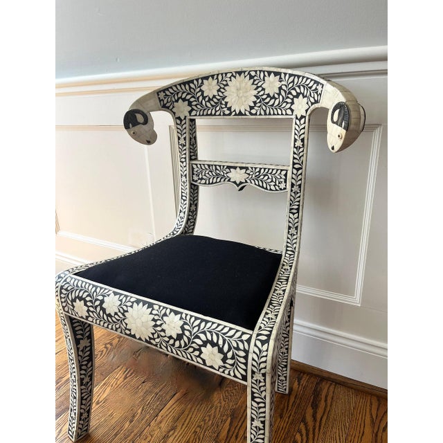 Early 20th Century Set of 4 Anglo-Indian style, bone inlay, ram's head dining chairs For Sale - Image 11 of 11