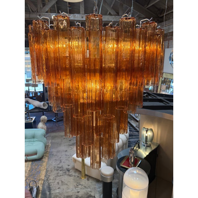 Vintage Amber Murano Tronchi Glass Chandelier, Italy, 1970s For Sale - Image 4 of 7