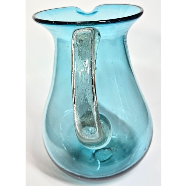 Blue Mediterranean Blue Blown Glass Pitcher For Sale - Image 8 of 11