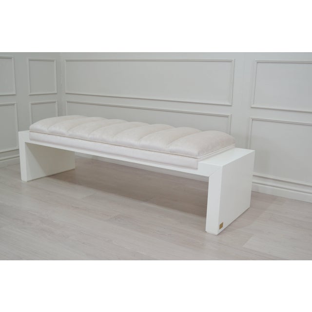 Contemporary Aurelia Ivory Upholstered Tufted Bench by Danu Chirinciuc For Sale - Image 3 of 5