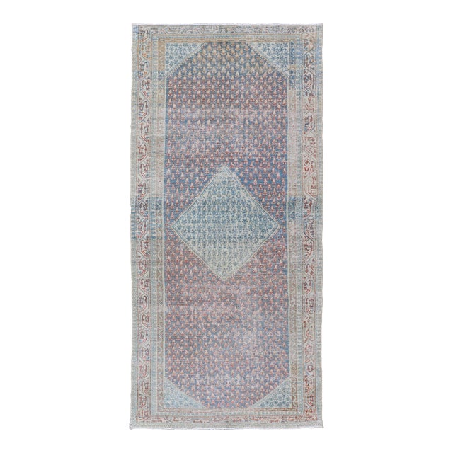 Antique Persian Malayer Gallery Rug With Hexagonal Medallion and Geometric Floral Patterns 4'8"x10'5" For Sale