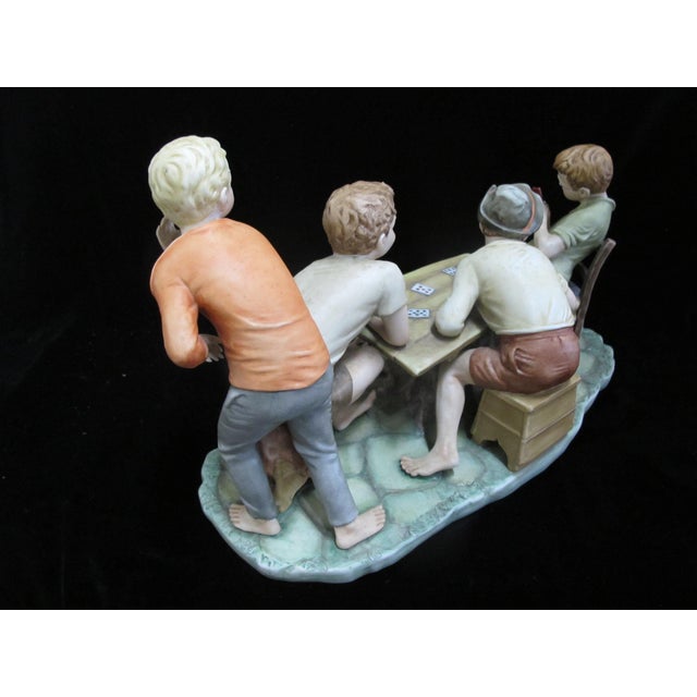 Capodimonte Large Porcelain Cheaters Boys Playing Cards Signed Pucci Figurine For Sale - Image 9 of 14