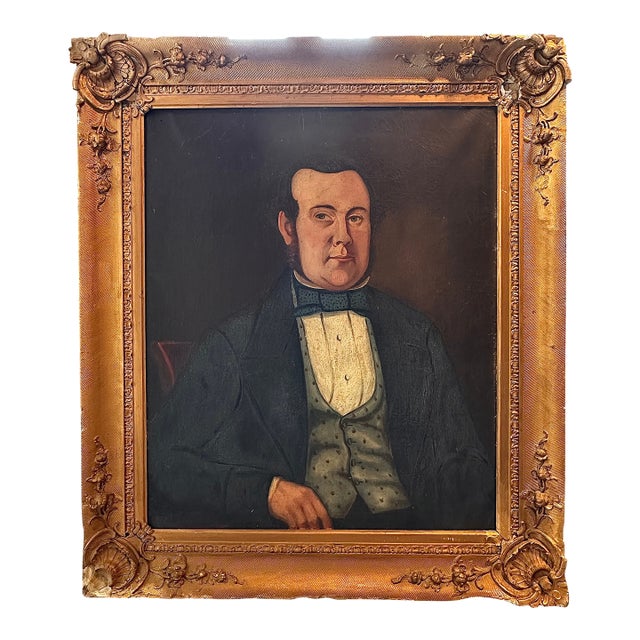 Large 19th-Century Portrait of a Gentleman in Ornate Gilt Frame For Sale