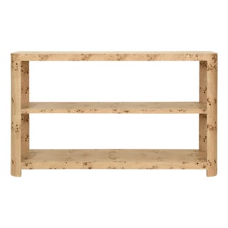Matthew Izzo Home Emery Light Burlwood Curved Edges Three Tier Console Table For Sale