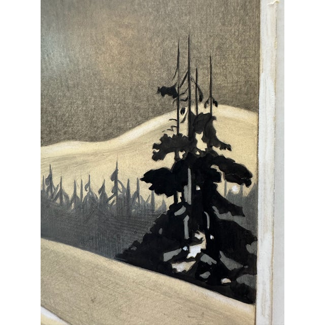 1940s Original Signed Graphite Illustration of Female Skier Descending Slope, 14 X 11 In. For Sale - Image 4 of 7