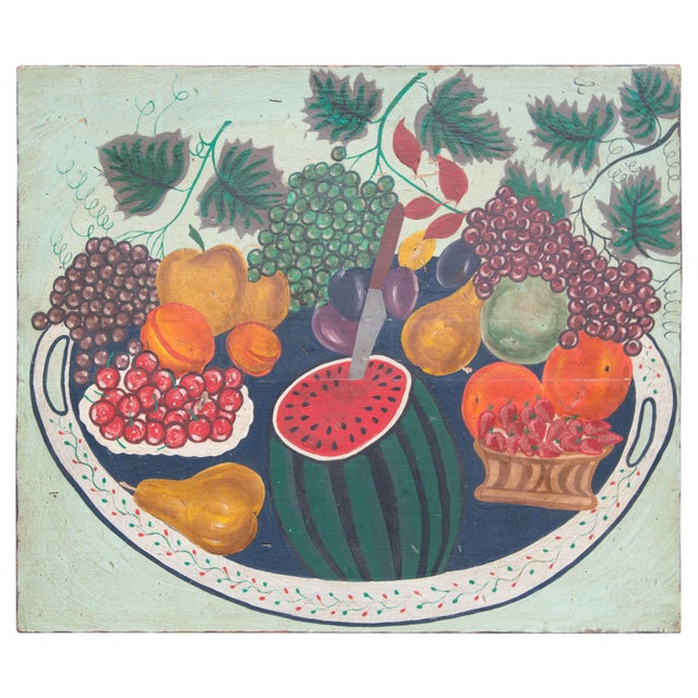 Contemporary Americana Folk Art Style Still Life Painting on Wood Fire Board For Sale - Image 9 of 9