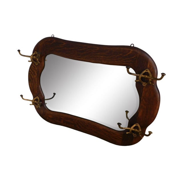 Antique Victorian Oak Hall Mirror With Hooks Chairish