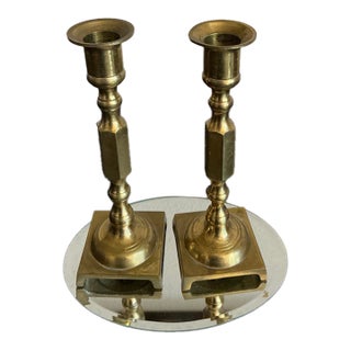 Pair of Vintage Japanese Solid Brass Candlesticks For Sale